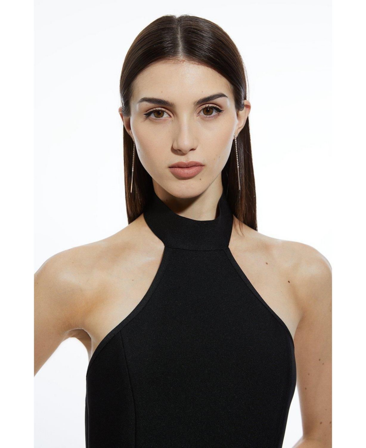 Karen Millen Women's Ruffle Hem Halter Knit Midi Dress