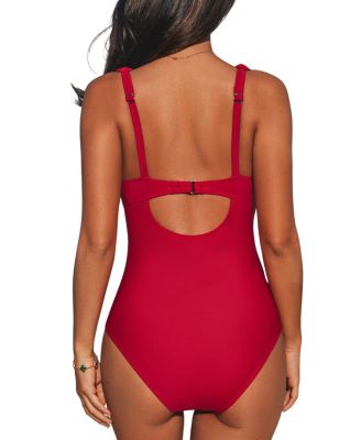 Women's V-Neck One-Piece Swimsuit with Adjustable Straps and Back Hook