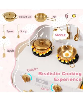 Play Kitchen for Kids, Wooden Chef Pretend Playset with 3 Adjustable Heights & Microwave