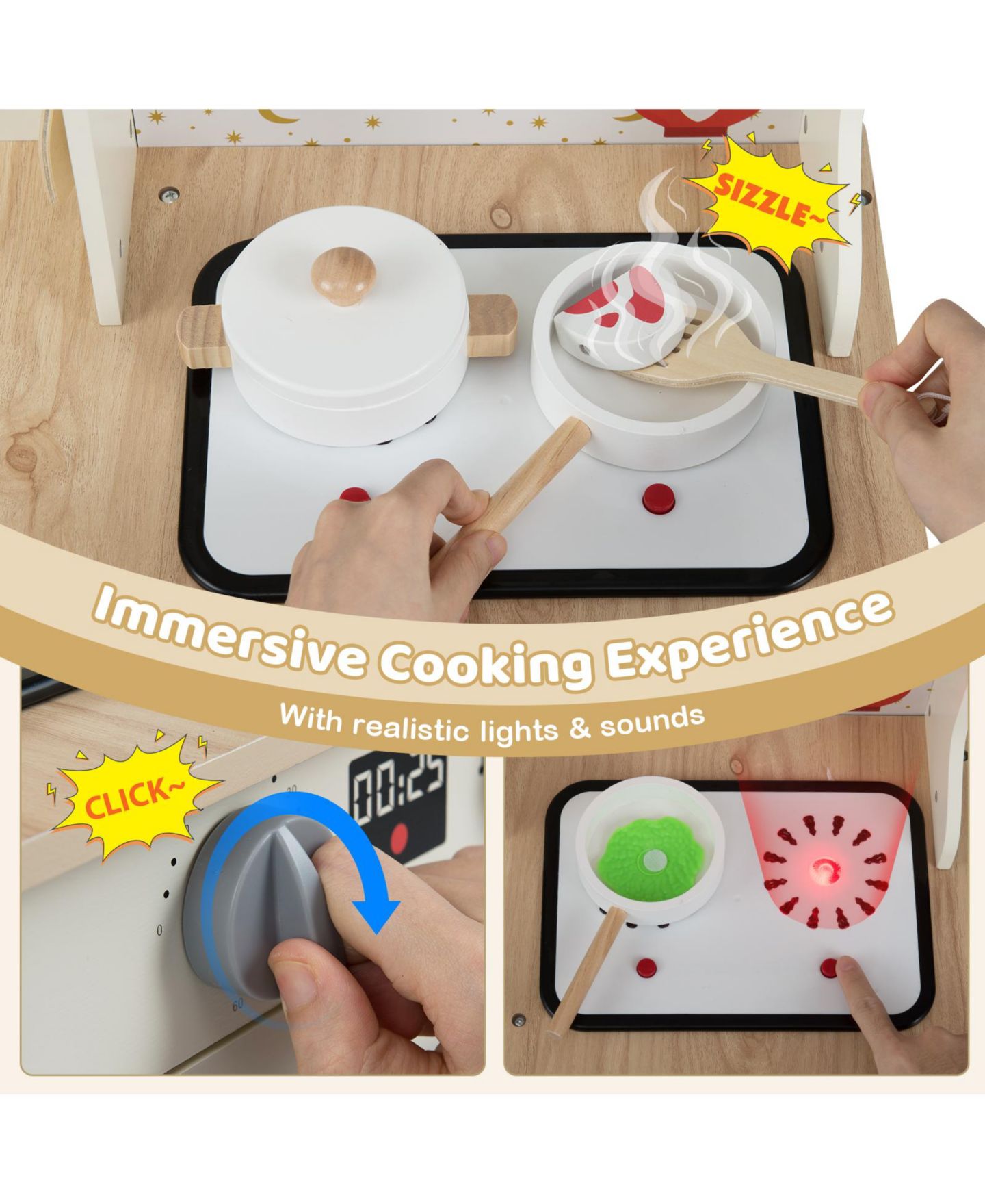 Детский игровой набор Mecale Wooden Corner Kitchen Playset with Working Faucet & Sink, Ages 3+, цвет: Белый — фото 5