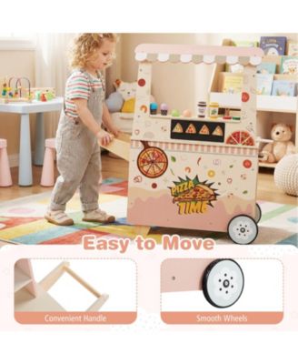 Kids Pizza Food Truck Wooden Pretend Snack Cart with Oven for Fun Role Play