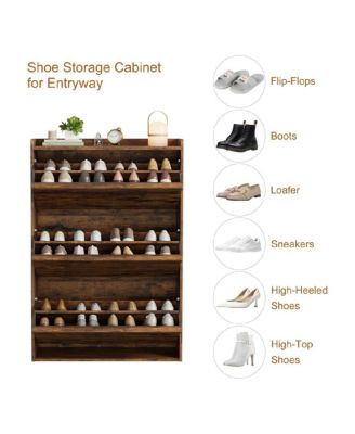 Shoe Cabinet with 3 Flip Drawers, Wooden Shoe Organizer Cabinet with Adjustable Shelf, Shoe Storage for Entryway, Hidden Shoe Cabinet