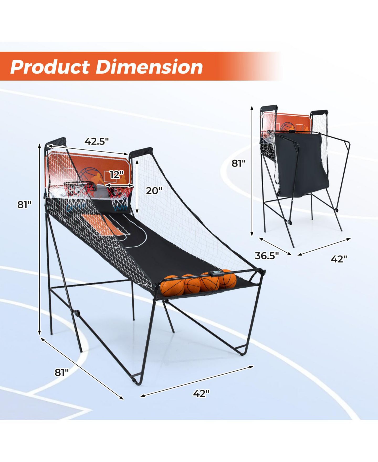 Детская игрушка Mecale Basketball Arcade Game Collection Foldable 8-Mode LED Scoreboard, Ages 8+, цвет: Чёрный — фото 3