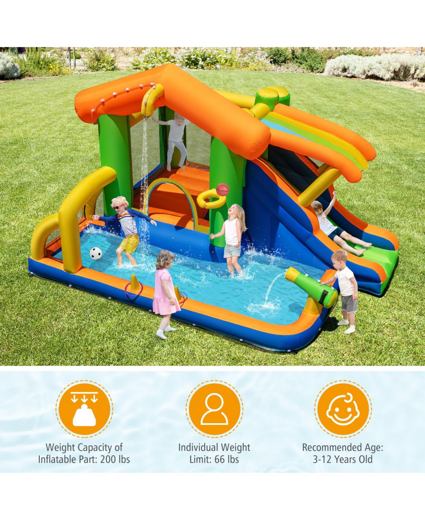 Детская игрушка Mecale 8-in-1 Inflatable Jumping Castle with Slide, 520W Blower Included, цвет: Синий — фото 9