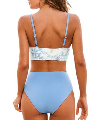 Women's High Waisted V Neck Twist Front Bikini Sets