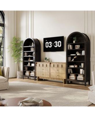 Tall Arched Display Cabinet 7-Tier Adjustable Shelf Bookcase Kitchen Pantry Entryway Shoe Cabinet Farmhouse Storage Organizer