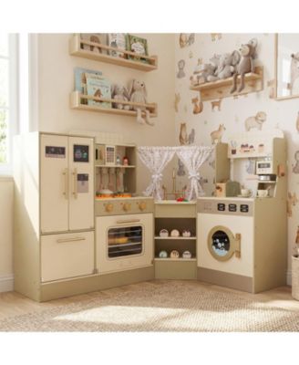 Kids Corner Play Kitchen with Faucet, Dishwasher & Stove for Imaginative Role Play