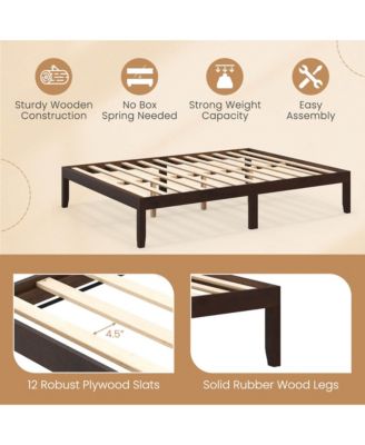 Queen Size Wooden Platform Bed Frame 14" with Rubber Wood Legs Under-bed Storage