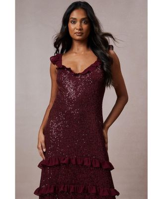 Women's Occasion Sequin Ruffle Midaxi Dress