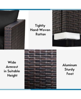 4PCS Patio Rattan Corner Sofa Sectional Furniture Set Black Cushion