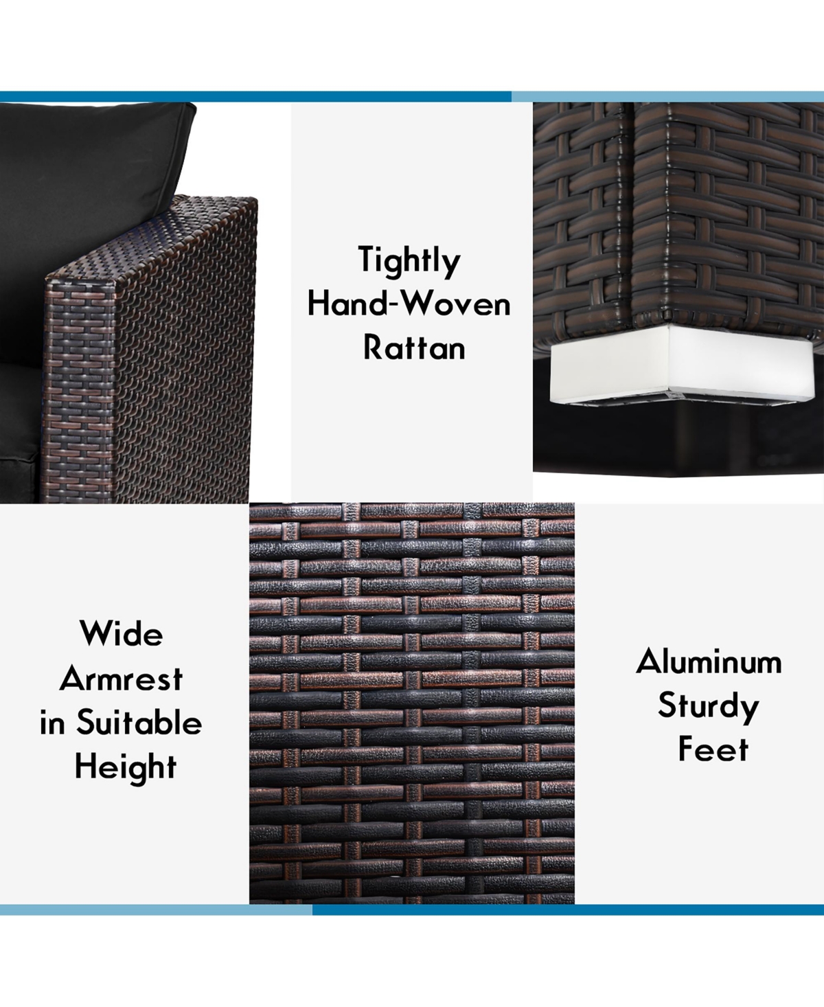 4PCS Patio Rattan Corner Sofa Sectional Furniture Set