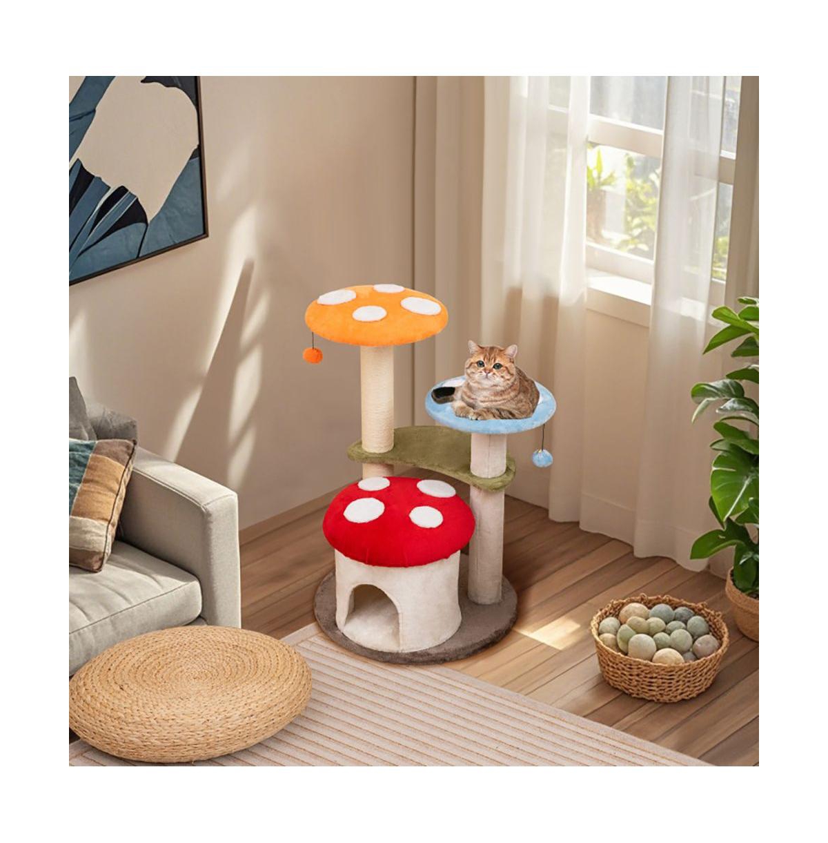 Aostirmotor 35" Cat Tower with Sisal Scratching Posts, Condo & Padded Platforms, Indoor Cat Tree