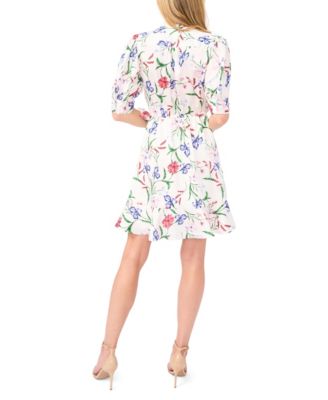 Women's Open Collar Ruffle Wrap Detail Short Dress