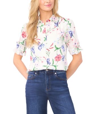 Women's Puff Sleeve Button-Down Collared Top