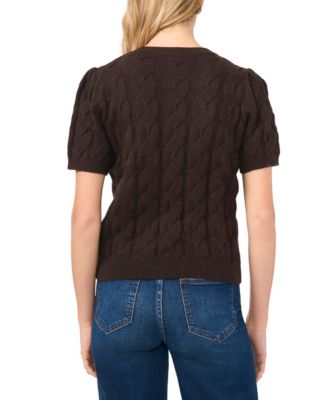 Women's Cable Puff-Sleeve Crew Neck Sweater