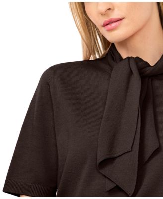 Women's Tie Neck Short-Sleeve Sweater