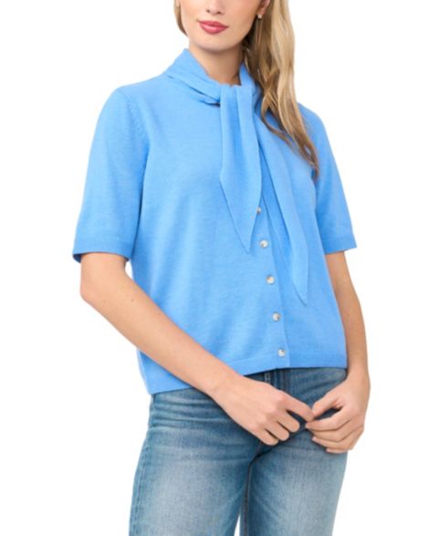 Женский кардиган CeCe Tie Neck Front Button, цвет: Океанский морозный