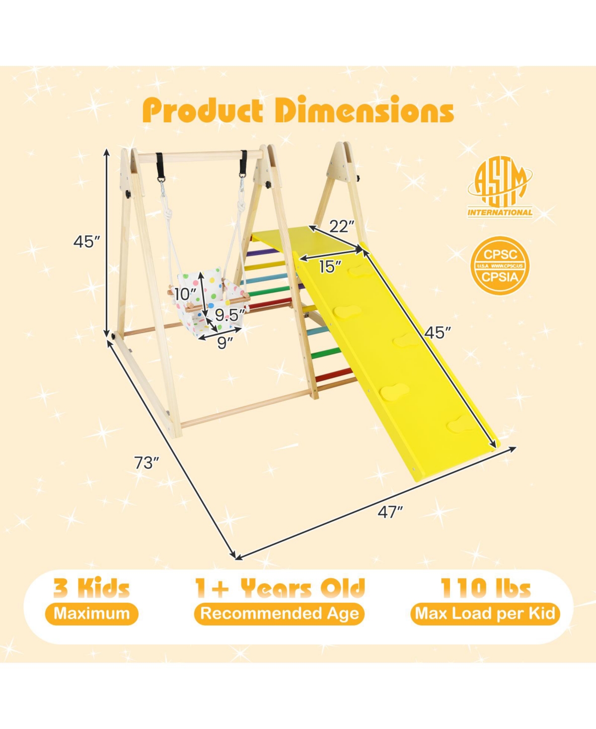 Mecale 4-in-1 Indoor Jungle Gym with Baby Swing and Climbing Ramp for Toddlers