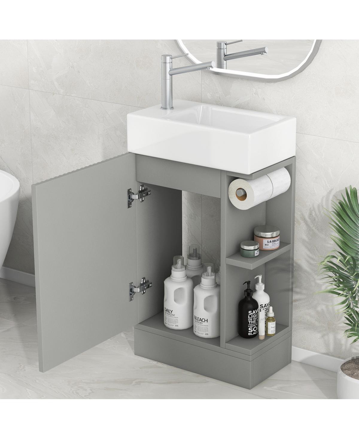 Sillysis 18.6" Bathroom Vanity with Sink, Mdf Storage Cabinet, Two-Tier Shelf & Left or Right Orientation for Small Bathrooms