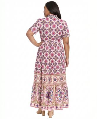 Plus Size Placement Print Short-Sleeve Dress