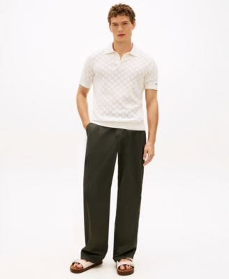 Men's Short-Sleeve Pointelle Knit Pattern Polo Shirt