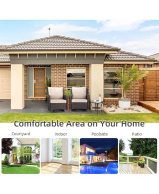 Swivel Wicker Glider Patio Chairs, 3 Piece Outdoor Wicker Rattan Swivel Rocking Chair Set, 360-Degree Rocking Chair, Armored Glass Side Table