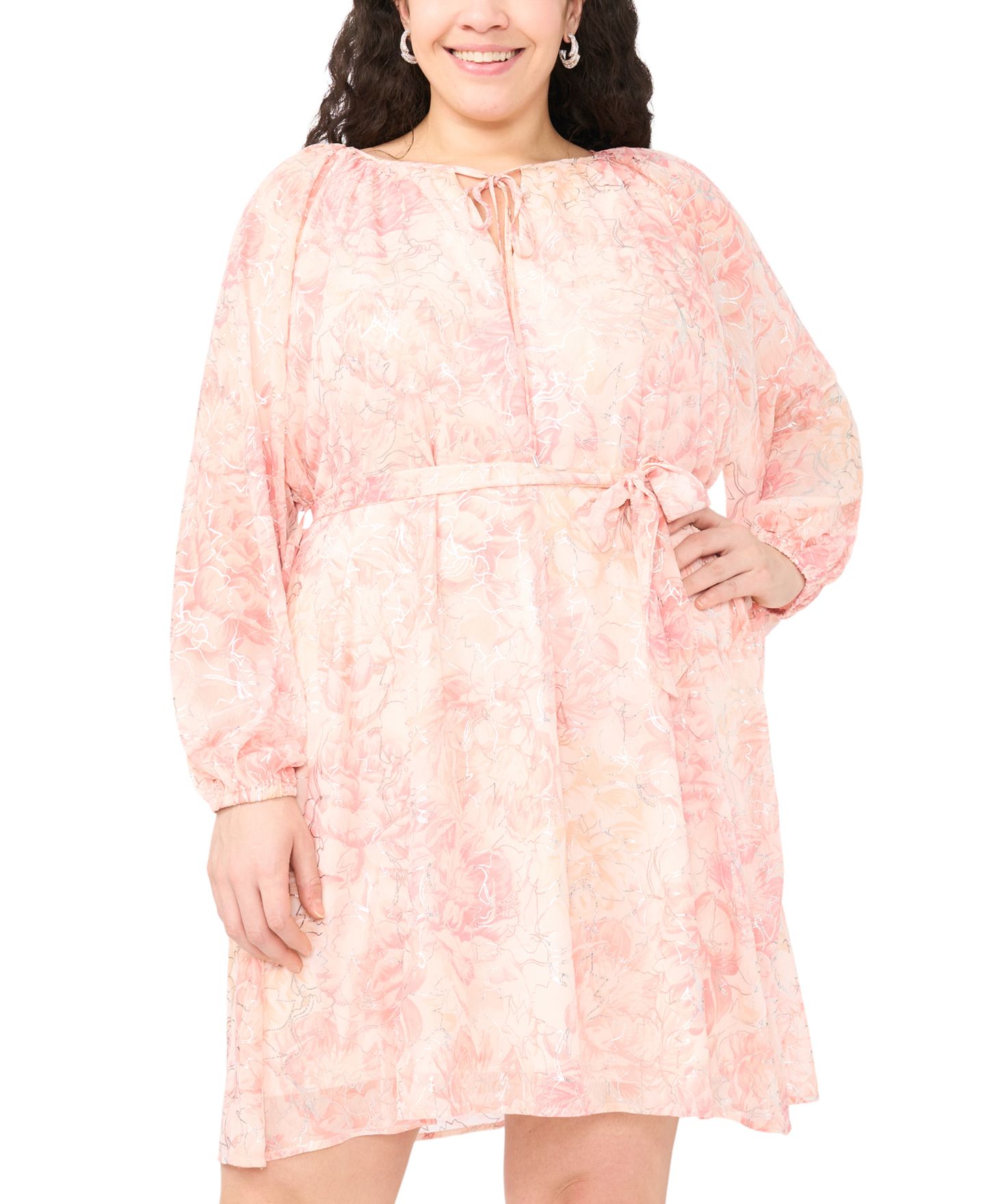 Женское платье MSK Plus Size Round Neck Shift, цвет: Пудровый — фото 2