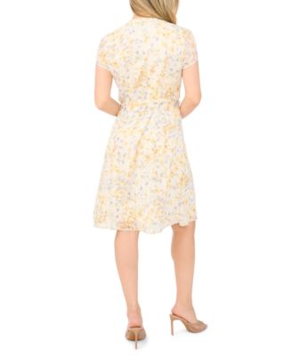 Petite Printed Fit & Flare Split Crewneck Dress