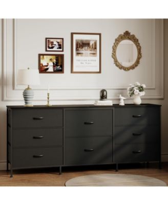 8 Drawer Fabric Dresser TV Stand with Wooden Top, Metal Frame Storage Chest, Wide Closet Organizer for Bedroom Living Room Hallway