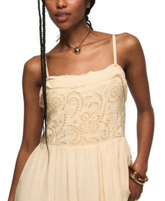 Women's Flowy Cutwork Square Neck Dress
