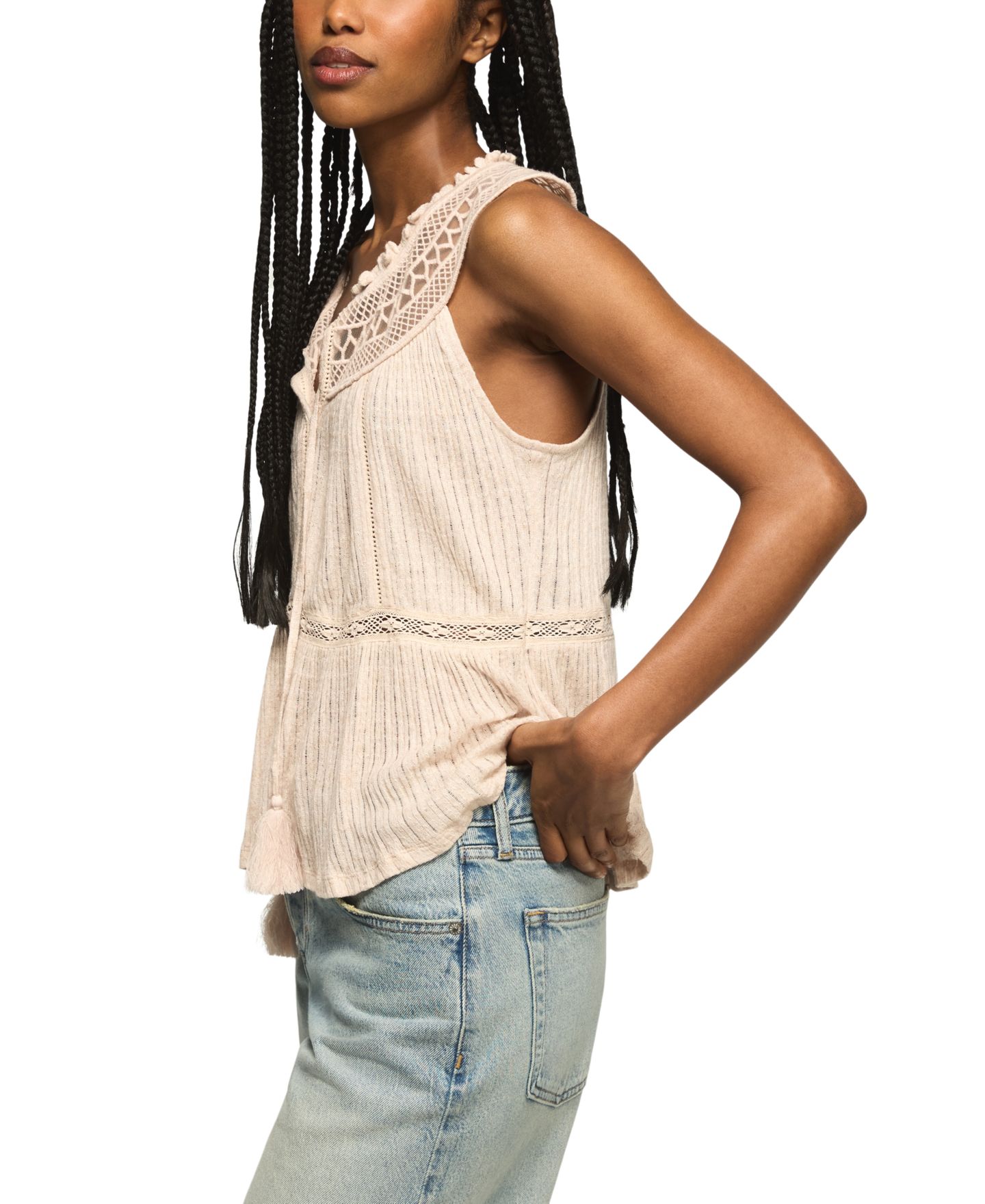 Женский топ Lucky Brand Peplum Lace Trimmed Sleeveless, цвет: Morganite — фото 3