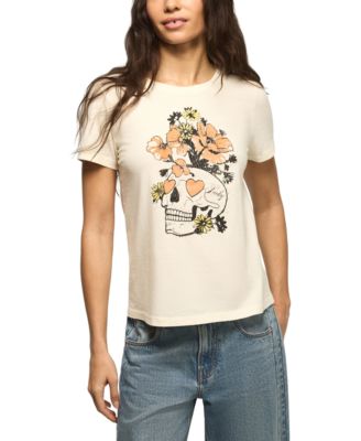 Women's Floral Skull Printed Classic Fit Crew Neck T-Shirt