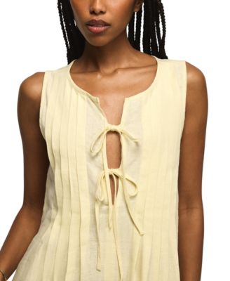 Women's Pleated Tie Neck Mini Dress