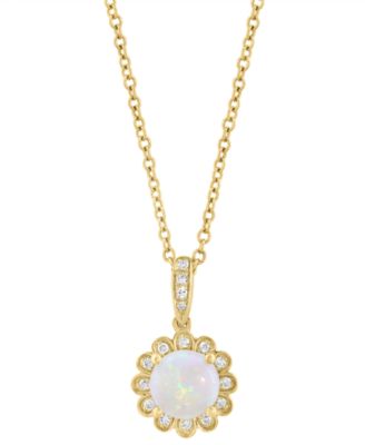 Opal (1/2 ct. t.w.) and Diamond (1/10 ct. t.w.) Pendant Necklace in 14k Yellow Gold