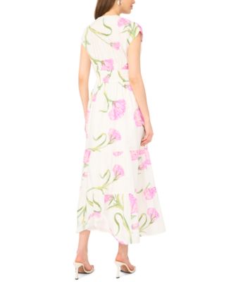 Women's V-Neck Tie Waist Maxi Dress