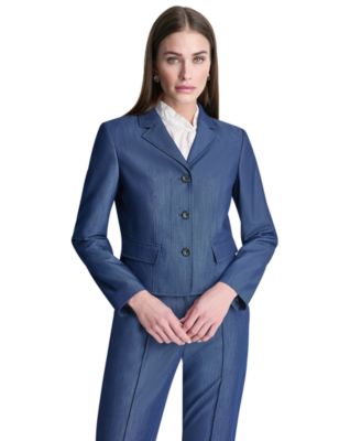 Petite Dressy Denim Notch Collar Cropped Jacket