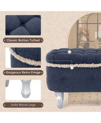 Ottoman with Storage Upholstered Foot Stools, Window Bench with Fringe, Bed End Bench for Bedroom, Entryway and Cloakroom