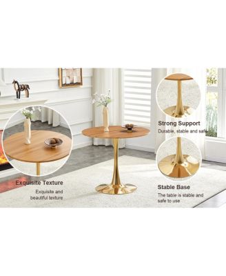 31.5" Faux-Wood Thickened-Top Metal-Pedestal Round Dining Table