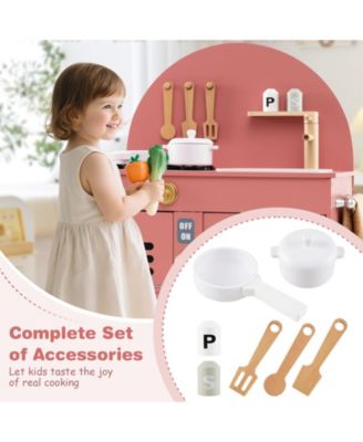 Play Kitchen for Kids, Wooden Kitchen Playset with Stove, Faucet, Sink, Microwave & Oven