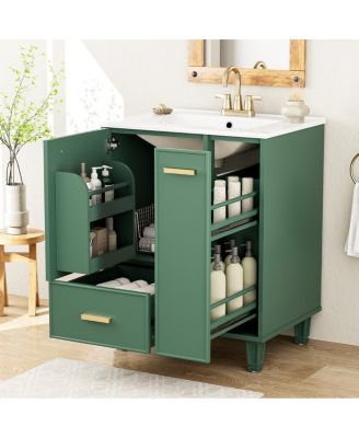 24" Bathroom Vanity with Ceramic Sink, Deep Drawer & Pull-Out Basket