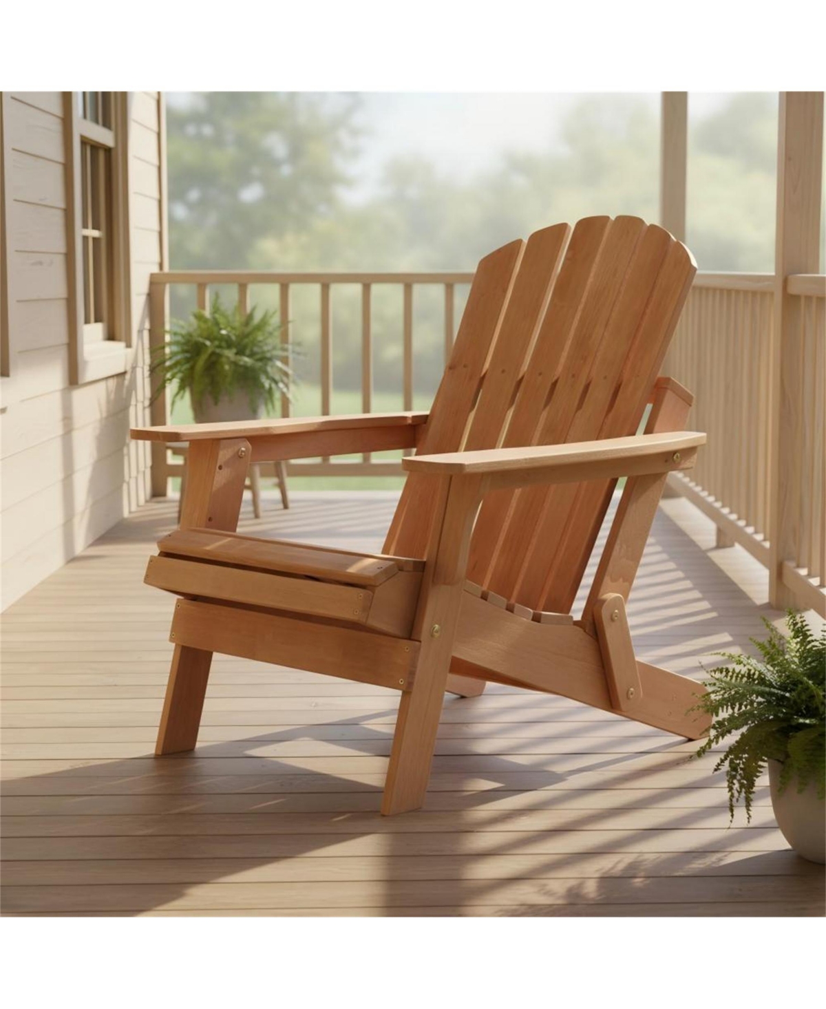 Clihome Outdoor Wooden Folding Adirondack Chair with BackRest & SeatBoard, Wood Patio Chair