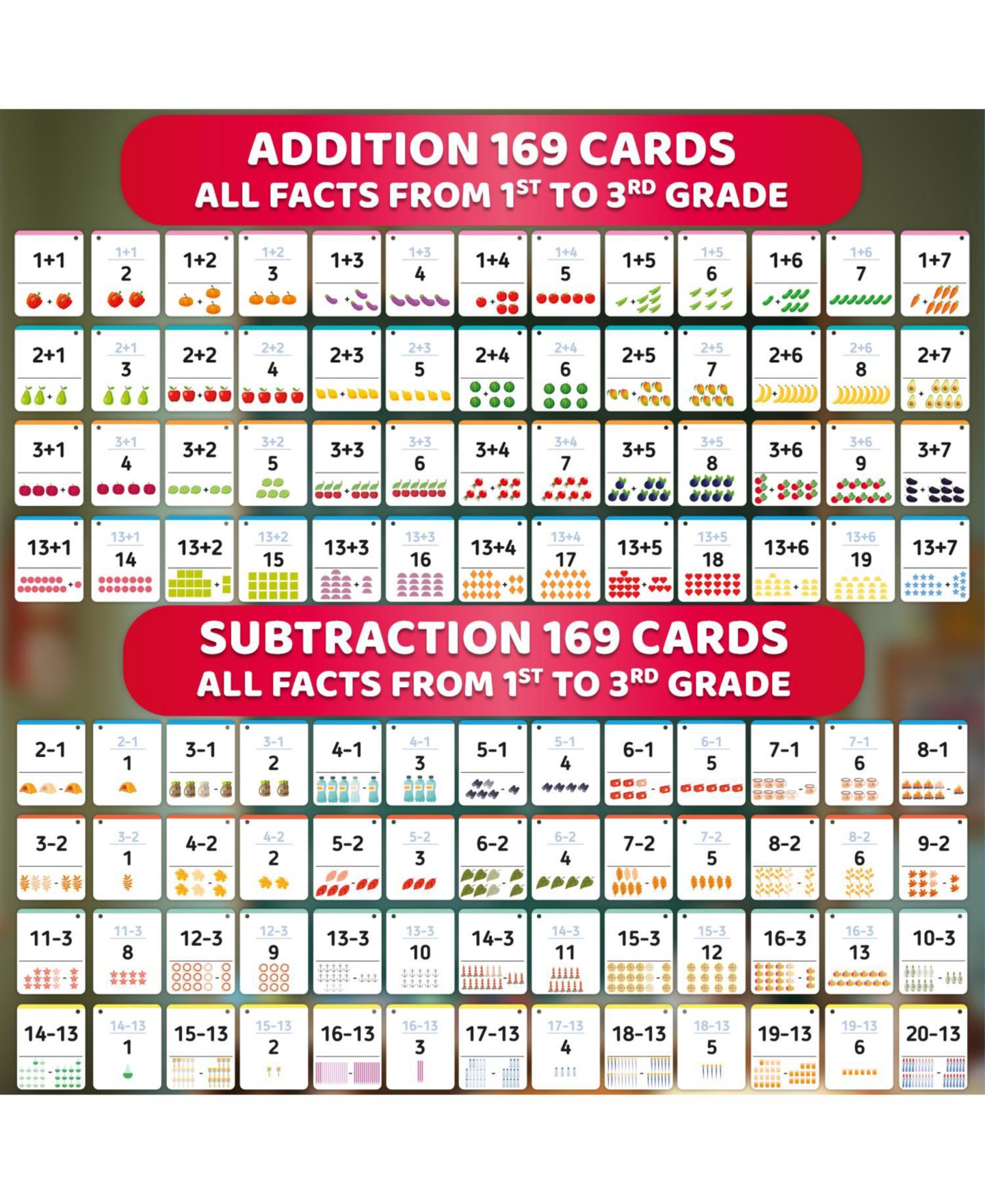 Детские игрушки Quokka Flash Cards Grades 1-3 Math 338-Piece Set, Ages 4+, цвет: 338 Add & Substract — фото 4