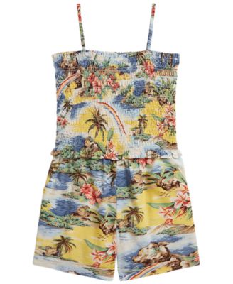 Girls' 7-16 Tropical-Print Smocked Boxy Top & Short, 2-Piece Set