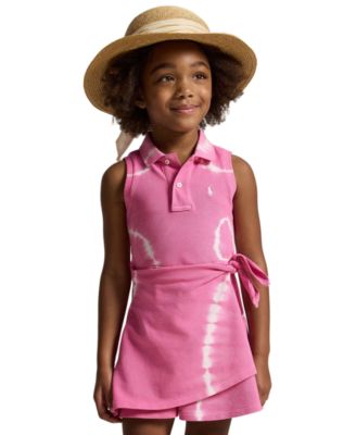 Girls' 2T-6X Tie-Dye Faux-Wrap Mesh Polo Dress