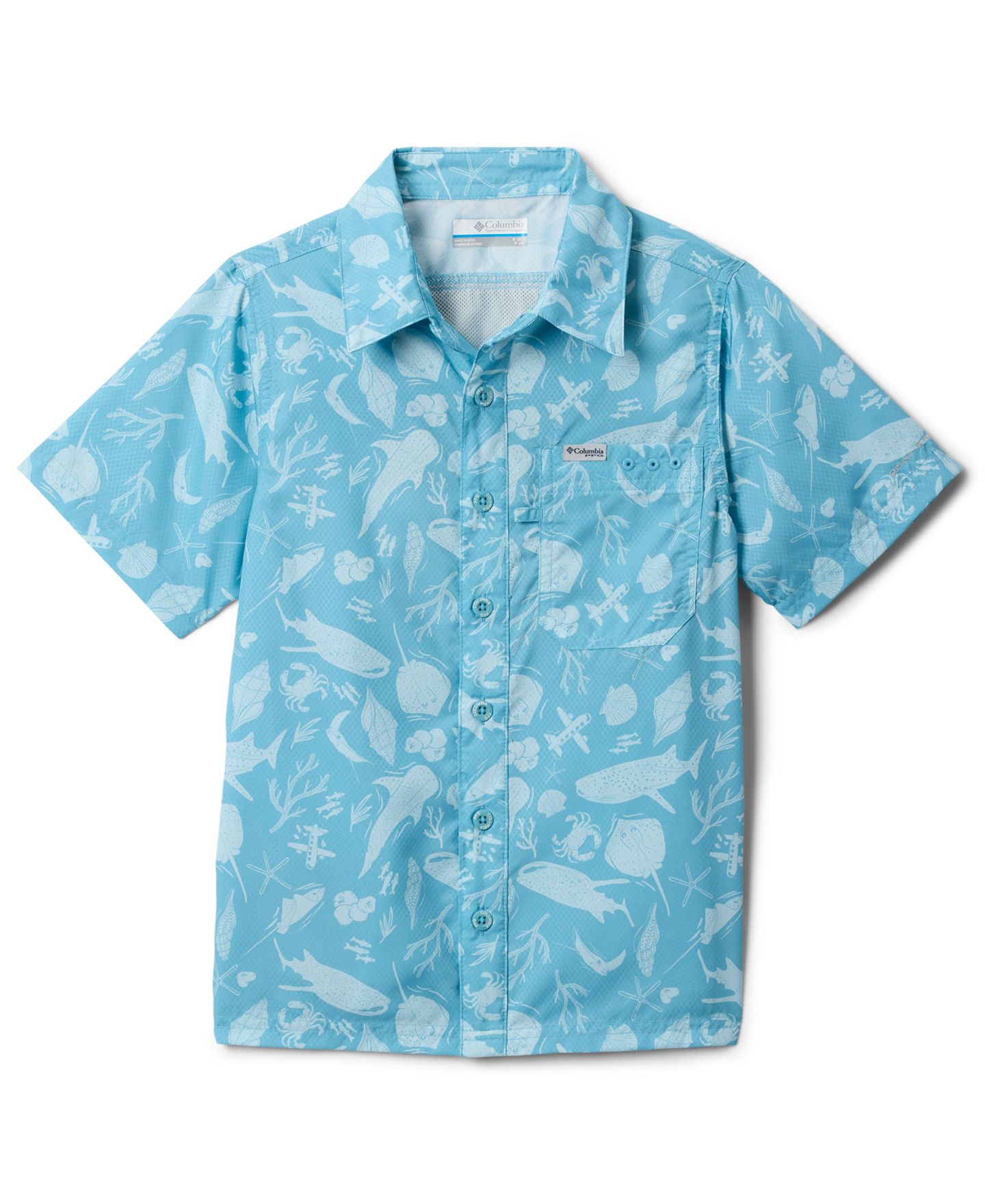 Рубашка Columbia Super Slack Tide™ Short-Sleeved Camp Shirt для мальчиков, цвет: Винтажный синий — фото 1