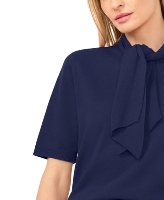Women's Tie Neck Short-Sleeve Sweater