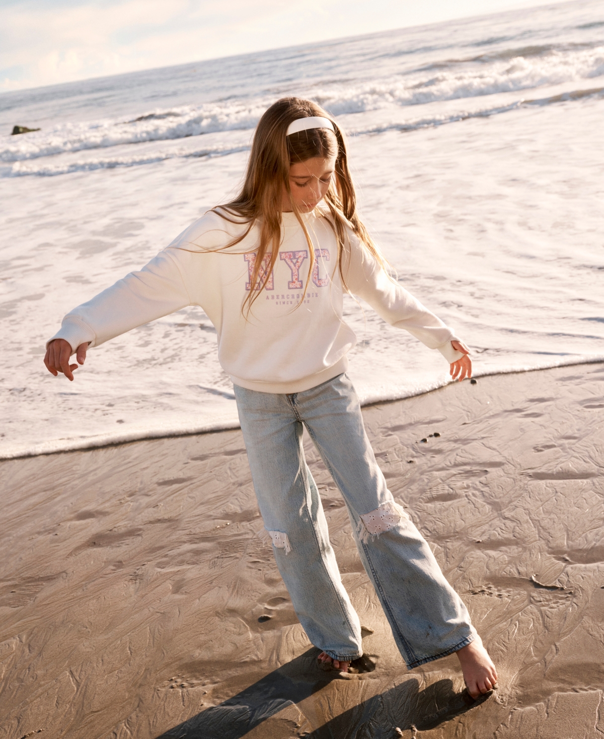 abercrombie kids Girls' High-Rise Destroyed Lace Jeans