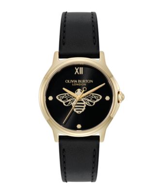 Women's OB Classic Bee Black Leather Strap Watch, 29.8mm
