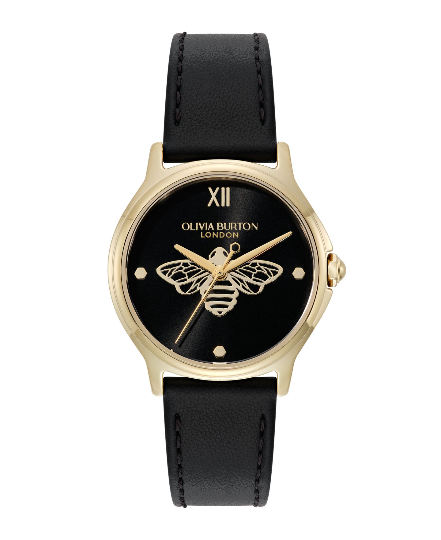 Женские часы Olivia Burton OB Classic Bee с чёрным кожаным ремешком, 29.8 мм — фото 1