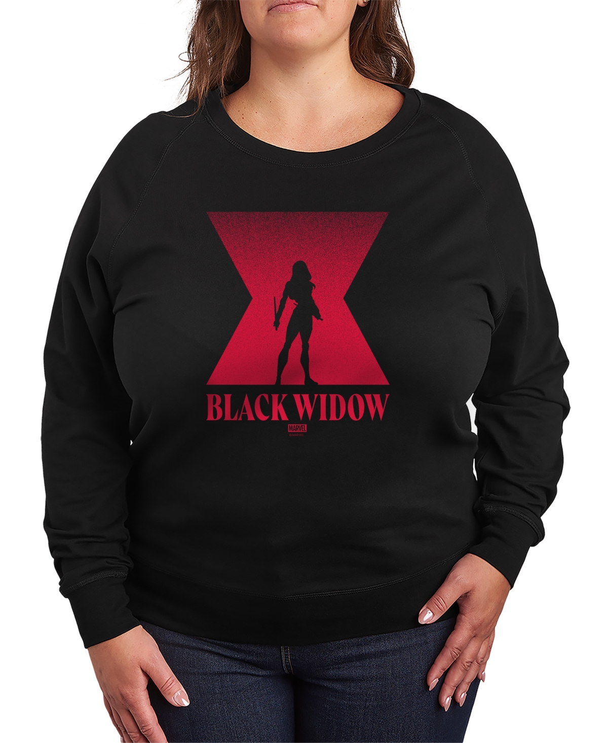 Hybrid Apparel Plus Size Black Widow Silhouette French Terry Long-Sleeve T-Shirt - Black